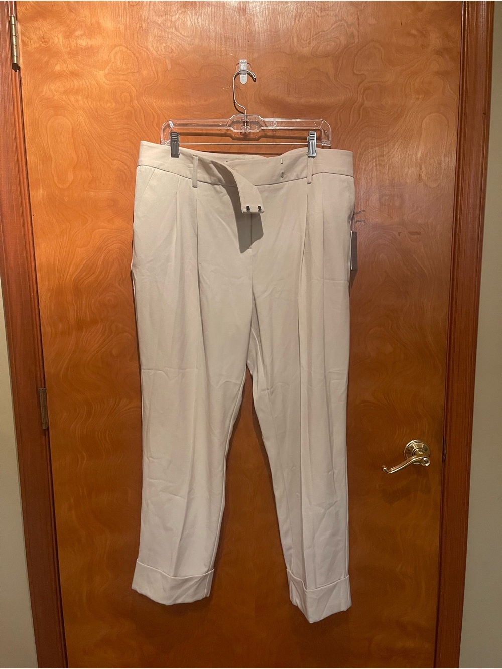 NWT Jennifer Lopez High-Rise Pleated Crop Pants in Light Beige